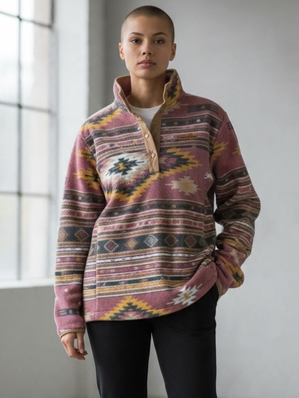 Simply Southern Aztec-Print Mock Neck Sweater - - Picture 1 of 8